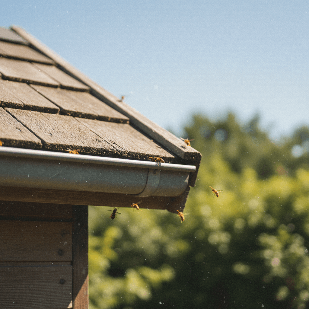 Wespenflug am Gartenhaus