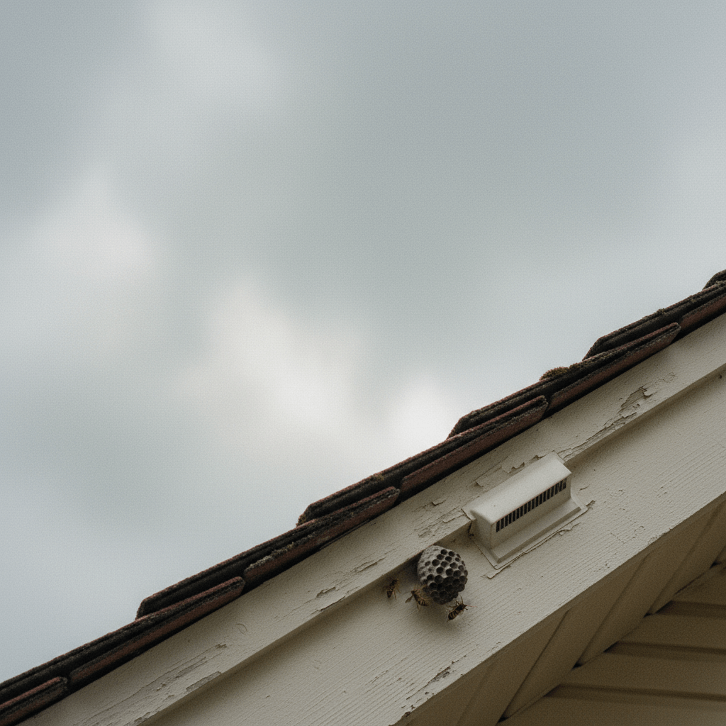 Beginnender Nestbau am Dach